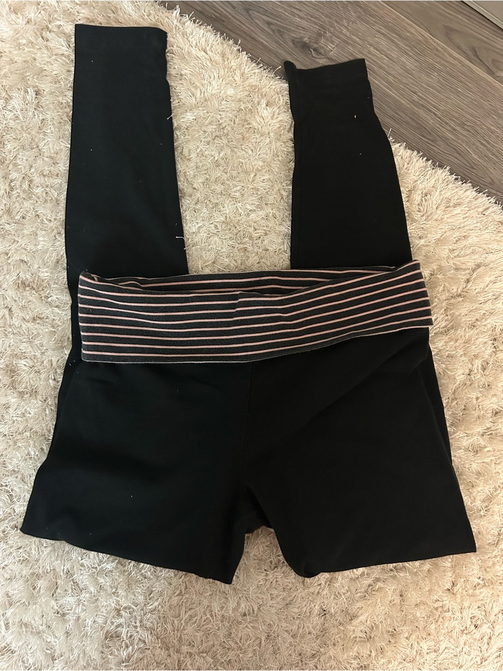 Victoria's Secret Black Leggings with Pink-Striped Foldover Waistband